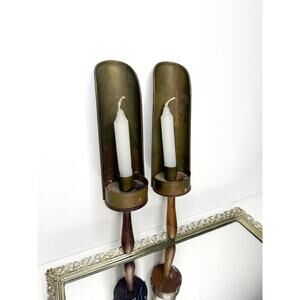 Antique Brass Hand/Wall Handle Chamber Candlestick Candle Holders , Colonial-Sty